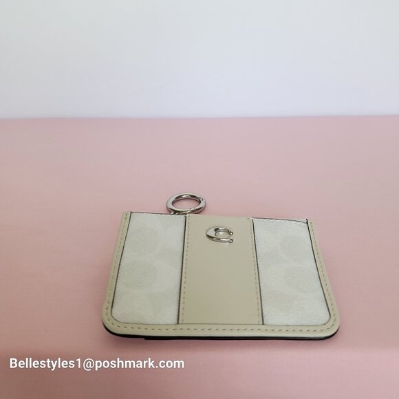 COACH Mini Skinny ID Card Case in Signature Canvas & Leather -White/Chalk color⭐ - Picture 15 of 16